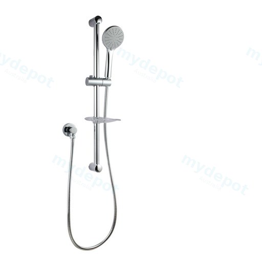 Round Chrome Shower Rail Sliding Holder with Soap Dish Water Hose & Wall Connector Only