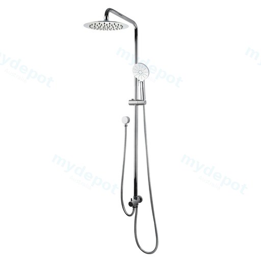 Round Chrome Top/Bottom Water Inlet Twin Shower Rail With Diverter