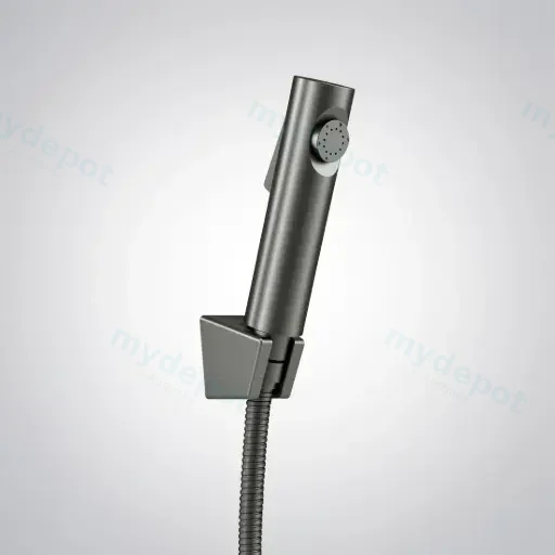 Round Gun Metal Grey ABS Toilet Bidet Spray Kit with Stainless Steel Hose