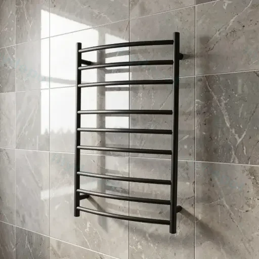 Round Matte Black Electric Heated Towel Rack 9 Bars