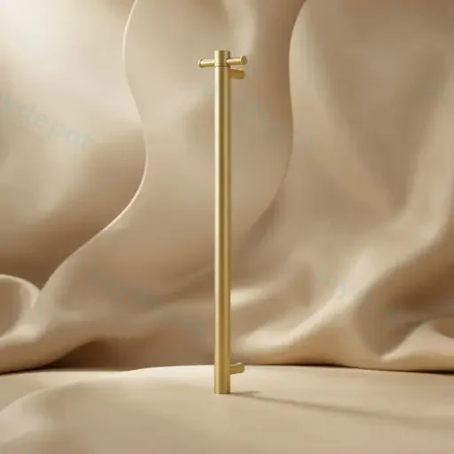 Round Vertical Brushed Brass Electric Heated Towel Rack Single Bar