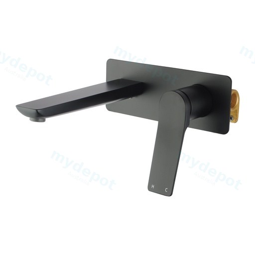 Rushy Square Black Wall Mixer with Spout