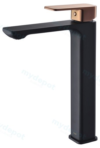Seto Matte Black High Rise Basin Mixer With Rose Gold Handle Lead Free