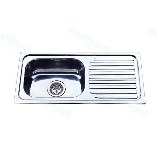 Eden Single Bowl & Single Drainer Sink Abovemount One Tap Hole Left Hand Bowl 765 x 365mm(304 Stainless Steel)