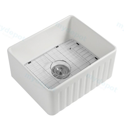 Size:610*459*254mm Bowl Size:574*423*232mm Gloss White Rocca Fine Fireclay Farm House Buttler Sink Single Bowl Grid And Waste Included