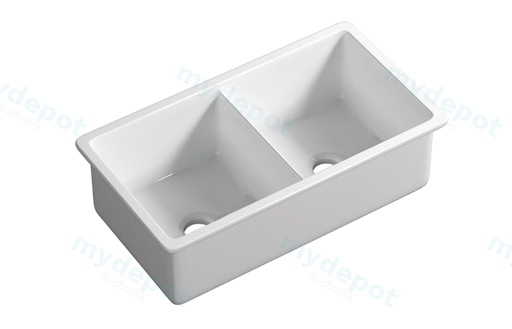 Size:813*483*254mm Gloss White Procida Fine Fireclay Inset/Undermount Sink Double Bowl,Grid And Waste Included