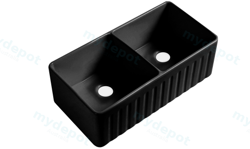 Size:835*459*254mm Bowl Size:390*423*232mm*2 Matte Black Rocca Fine Fireclay Farm House Buttler Sink Double Bowl