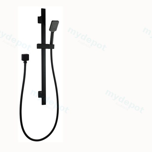 Square Black Wall Mounted Sliding Rail with Water Hose & Wall Connector Only