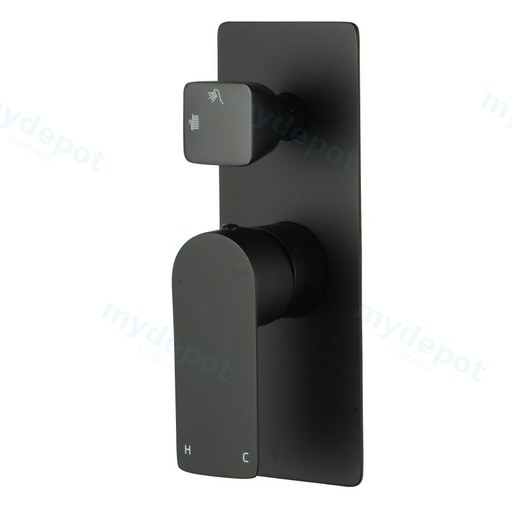 Vog Solid Brass Black Bath/Shower Wall Mixer with Diverter Wall Mounted