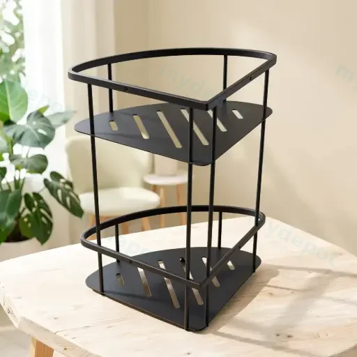 Vog Matte Black Stainless Steel 2 Tier Shower Caddy Shelf