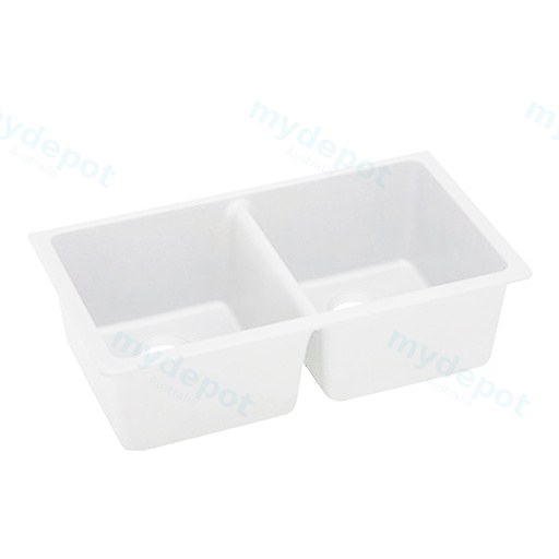 White Kitchen Sink Granite Stone Top/Under Mount Double Bowls 838*476*241mm