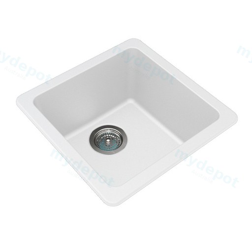 White Granite Quartz Stone Kitchen/Laundry Sink Single Bowl Top/Under Mount 422*422*203mm