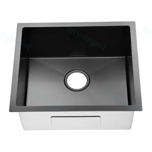 Round Corner Dark Grey Stainless Steel Handmade Single Bowl Kitchen Sink 510*440*230mm(With Dark Grey Waste)