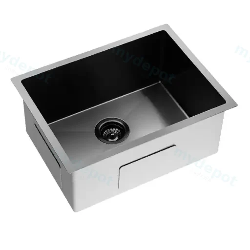 Round Corner Dark Grey Stainless Steel Handmade Single Bowl Kitchen Sink 580*440*230mm(With Dark Grey Waste)