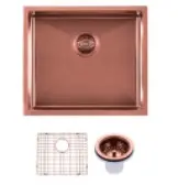 Round Corner Stainless Steel Copper PVD Coating Single Bowl Kitchen Sink(With Bottom Tray) 500*440*230mm