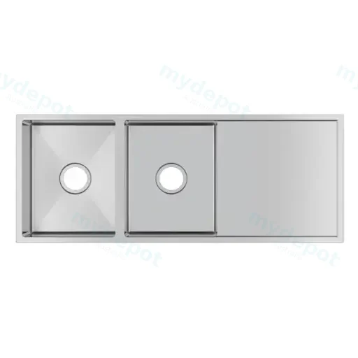 (C-1160)Round Corner Chrome Stainless Steel Handmade Double Bowl With Drain Board Kitchen Sink 1160*460*230mm