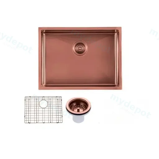 Round Corner Stainless Steel Copper PVD Coating Single Bowl Kitchen Sink(With Bottom Grid) 600*450*300mm