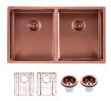Round Corner Stainless Steel Copper PVD Coating Double Bowl Kitchen Sink(With Bottom Grid) 770*450*215mm