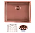 Round Corner Stainless Steel Copper PVD Coating Single Bowl Kitchen Sink(With Bottom Grid) 440*440*205mm