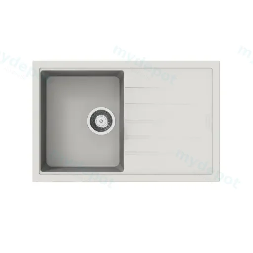 White Carysil Vivaldi D100S Granite Single Bowl With Drain Board Stone Kitchen Sink 780*500*205mm
