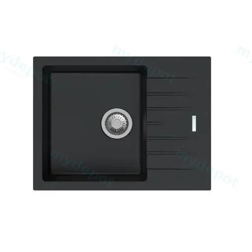 Black Carysil City D100N Granite Single Bowl With Drain Board Stone Kitchen Sink 650*500*200mm