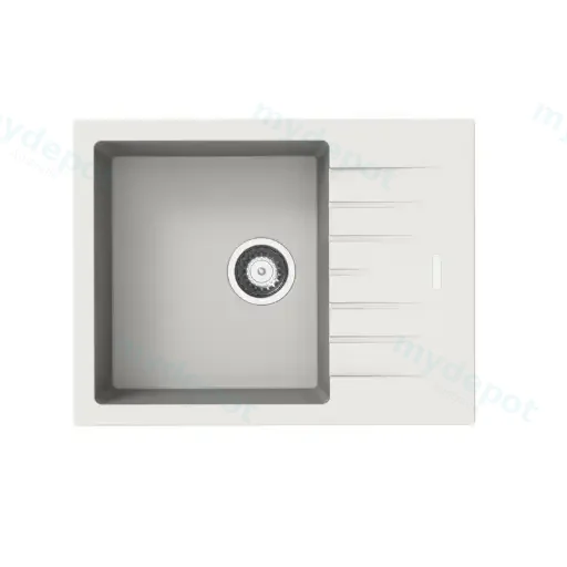 White Carysil City D100N Granite Single Bowl With Drain Board Stone Kitchen Sink 650*500*200mm