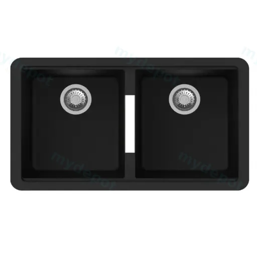 Black Carysil CG2B3322 Double Bowl Stone Kitchen Sink 824*481*241mm