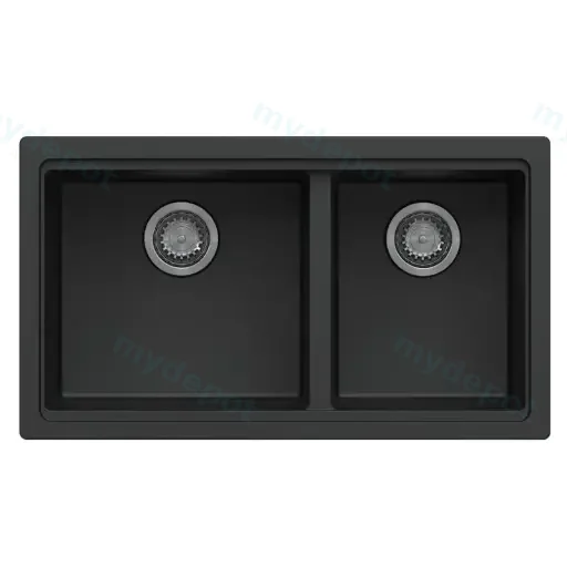 Black Carysil Maples 6040U Granite Double Bowl Stone Kitchen Sink 786*446*200mm(Undermount Only)