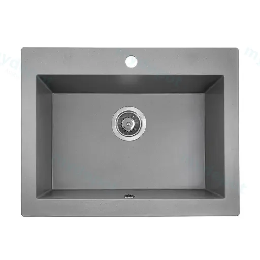 Laveo Komodo Grey Granite Single Bowl Stone Kitchen Sink 490*580*220mm(Including Space Saving Siphon And Click-Clack Plug)