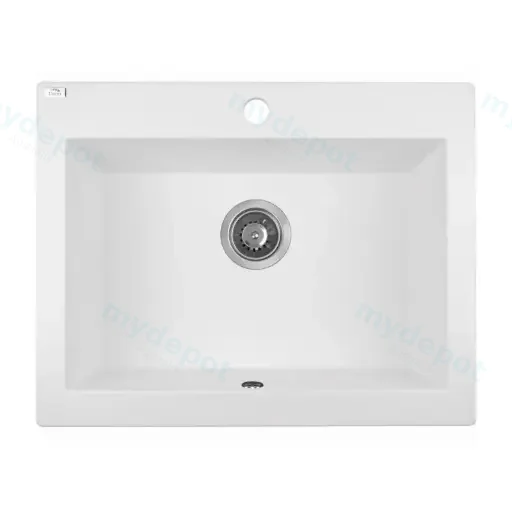 Laveo Komodo White Granite Single Bowl Stone Kitchen Sink 490*580*220mm(Including Space Saving Siphon And Click-Clack Plug)