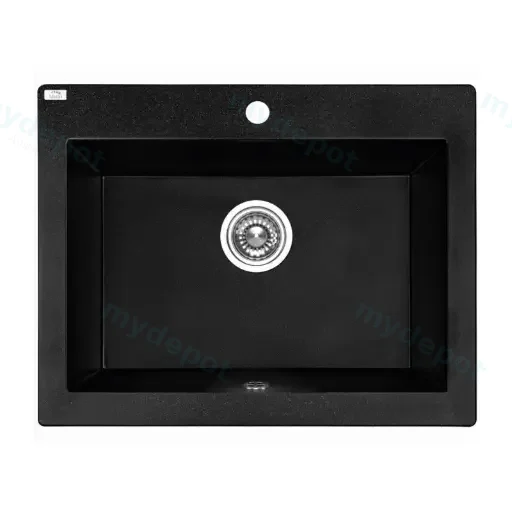 Laveo Komodo Black Granite Single Bowl Stone Kitchen Sink 490*580*220mm(Including Space Saving Siphon And Click-Clack Plug)