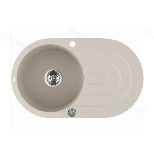 Laveo Dafne Beige Granite Single Bowl With Drain Board Stone Kitchen Sink 470*780*204mm(Including Space Saving Siphon And Click-Clack Plug)