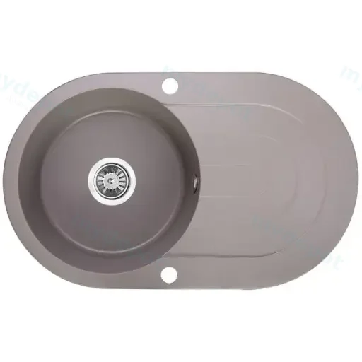 Laveo Dafne Grey Granite Single Bowl With Drain Board Stone Kitchen Sink 470*780*204mm(Including Space Saving Siphon And Click-Clack Plug)