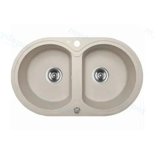 Laveo Dafne Beige Granite Double Bowl Stone Kitchen Sink 470*780*204mm(Including Space Saving Siphon And Click-Clack Plug)