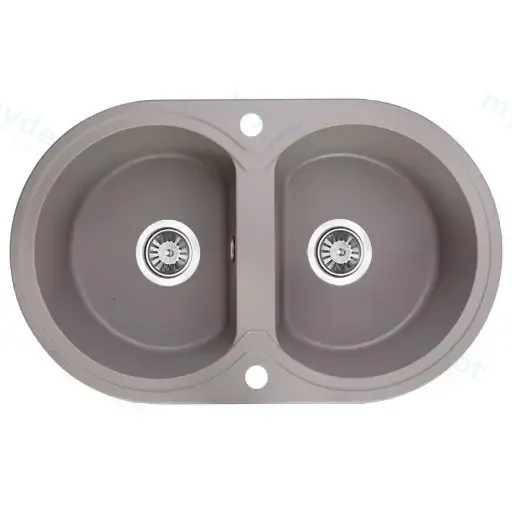 Laveo Dafne Grey Granite Double Bowl Stone Kitchen Sink 470*780*204mm(Including Space Saving Siphon And Click-Clack Plug)