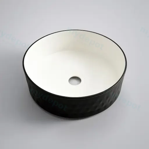 365*365*120mm Polar Black Textured Exterior Finish With Diamond Pattern & Matte White Interior Finish Above Counter Basin(32mm Nonoverflow)