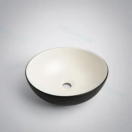 395*395*120mm Polar Black Textured Exterior Finish With Water Ripes & Matte White Interior Finish Above Counter Basin(32mm Nonoverflow)