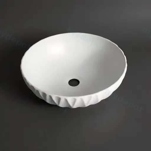 395*395*120mm Polar Textured Exterior Finish With Vertical Stripe & Matte White Interior Finish Above Counter Basin(32mm Nonoverflow)