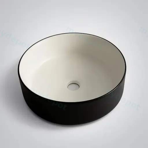 360*360*125mm Polar Black Textured Exterior Finish & Matte White Interior Finish Above Counter Basin(32mm Nonoverflow)
