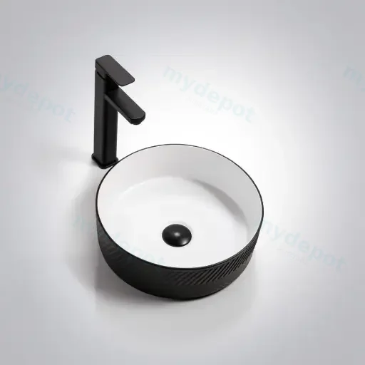 365*365*120mm Polar Black Textured Exterior Finish With Arrow Pattern & Matte White Interior Finish Above Counter Basin(32mm Nonoverflow)