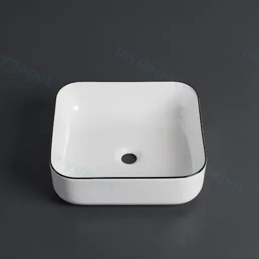 385*385*140mm Gloss White With Black Rim Above Counter Basin(32mm Nonoverflow)