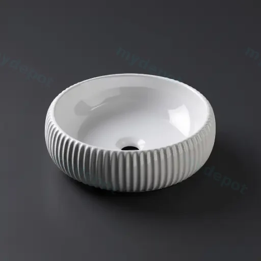 420*420*125mm Gloss White With Fluted Desig Abover Counter Basin(32mm Nonoverflow)