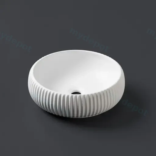 420*420*125mm Matte White With Fluted Design Above Counter Basin(32mm Nonoverflow)