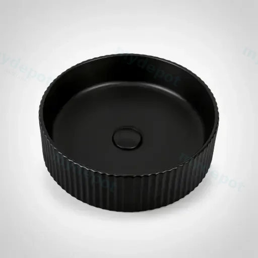 400*400*125mm Matte Black With Fluted Design Above Counter Basin(32mm Nonoverflow)