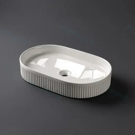 580*360*100mm Gloss White With Fluted Design Above Counter Basin(32mm Nonoverflow)