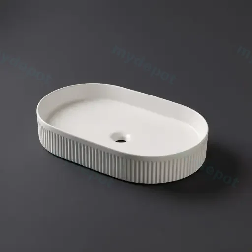 580*360*100mm Matte White With Fluted Design Above Counter Basin(32mm Nonoverflow)