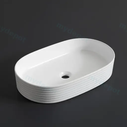 600*380*125mm Gloss White With Fluted Design Above Counter Basin(32mm Nonoverflow)