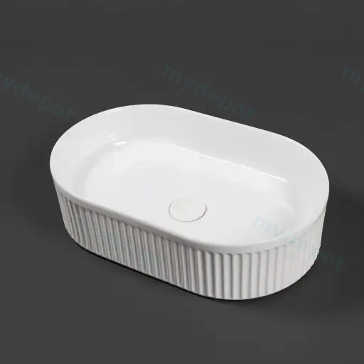 490*310*130mm Gloss White With Fluted Design Above Counter Basin(32mm Nonoverflow)