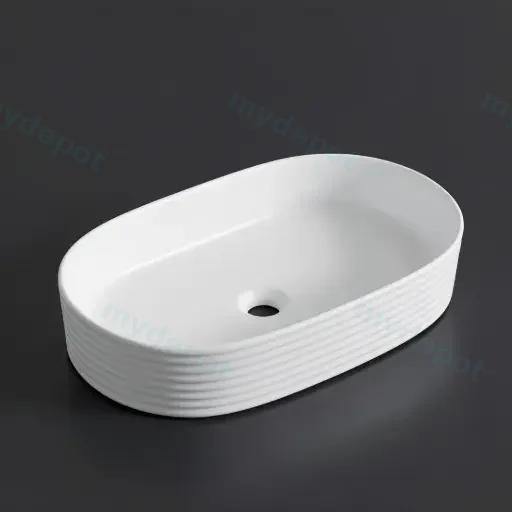 600*380*125mm Matte White With Fluted Design Above Counter Basin(32mm Nonoverflow)