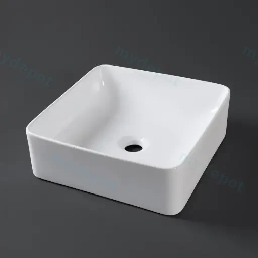 370*370*130mm Gloss White Above Counter Basin(32mm Nonoverflow)